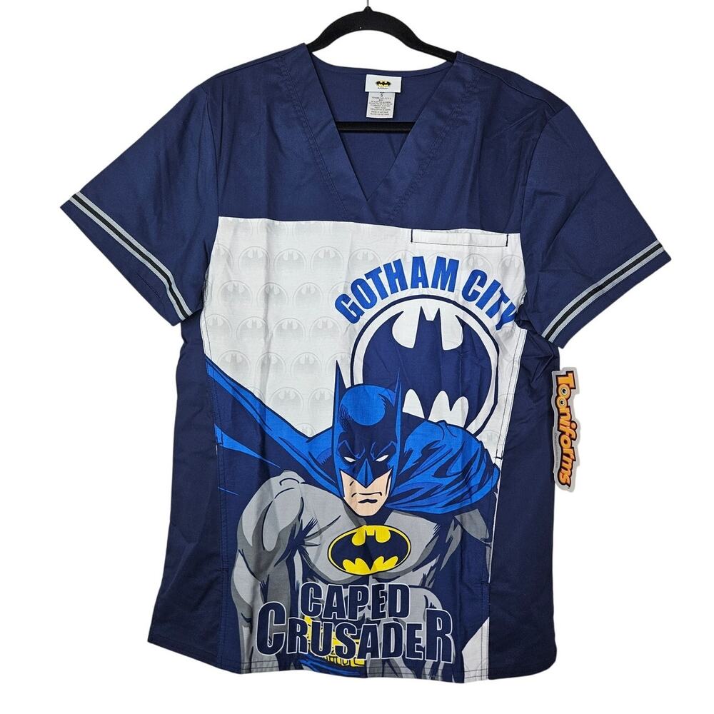 NEW Tooniforms S Batman Scrub Top Medical Cape Crusader Short Sleeve Comics